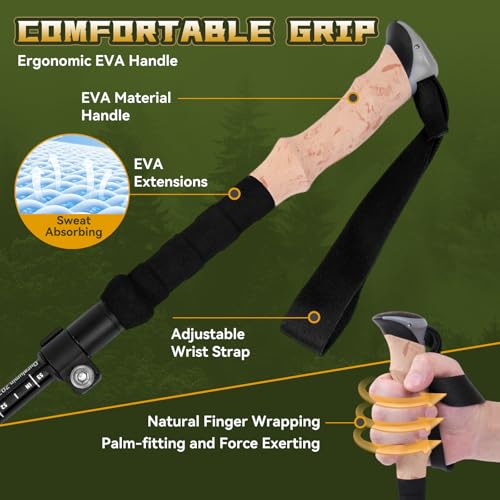 Aviation Grade Aluminum Collapsible Trekking Poles (110-125cm for Height：5'2'' to 6'2'')