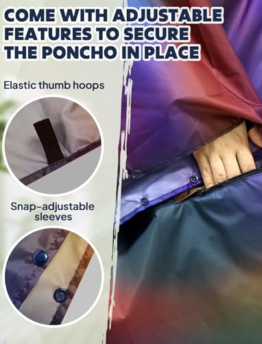 Waterproof Rain Poncho for Women Packable Hooded Raincoat with Pocket (Gradient Purple-blue)