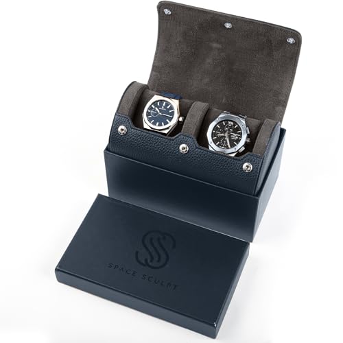 2 Watch Travel Case for Men (Midnight Navy / Charcoal Grey / 2 Watch Case)
