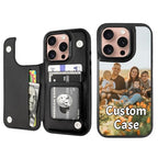Custom Wallet Phone Case for iPhone 16 Pro with Photo (Black-A / iPhone 16 Pro)