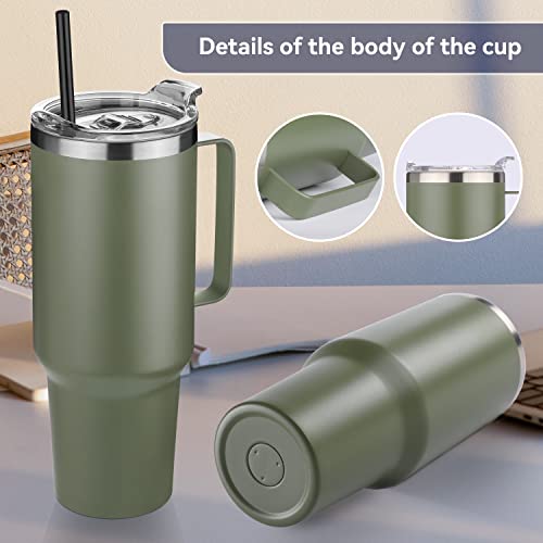 40 oz Stainless Steel Tumbler with Handle (Army Green / 40 Ounces-8)
