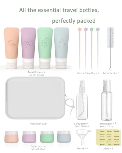 20 Piece Silicone Travel Bottles Set (Green-20PCS)