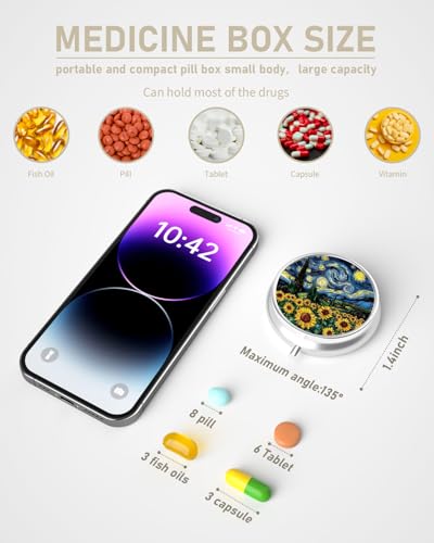 Pill Box 3 Compartment Portable Travel Medicine Box with Mirror (Sunflower)
