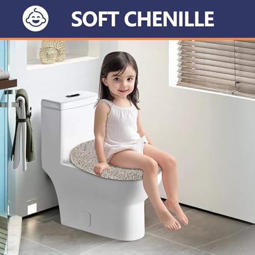 Microfiber Elongated Toilet Seat Cover 19.5"x 15" Machine Washable (Light Grey / Elongated)