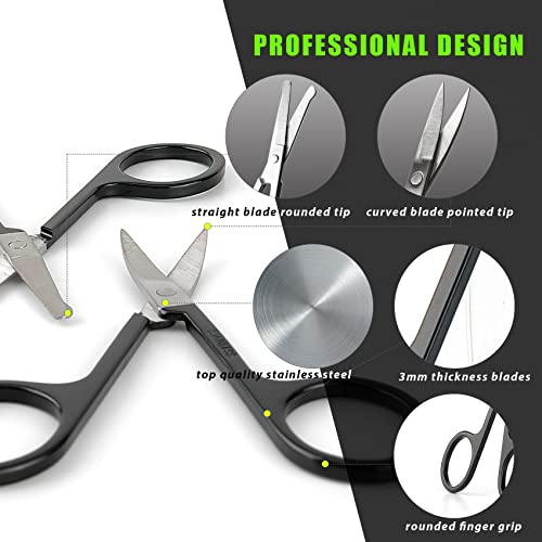 Facial Hair Small Grooming Scissors For Men Women (2PCS - Without Cover / Black)