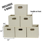 Fabric Storage Bins 6 Piece Set (Cream / 11” L x 11” W x 11” H)