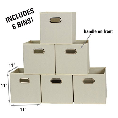 Fabric Storage Bins 6 Piece Set (Cream / 11” L x 11” W x 11” H)