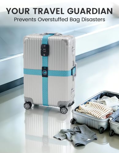 Travelkin Luggage Straps TSA Approved (Lock grain-Blue)