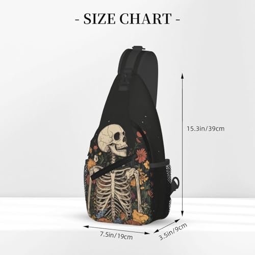 Sling Bag Skeleton Flower Skull Vintage Hiking Daypack Crossbody Shoulder Backpack Travel Chest Pack for Men Women (B0155)