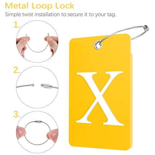 2 Pack Initial Luggage Tags for Suitcases Airplane Travel Essentials (Large X / Yellow)