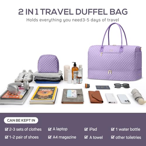 Travel Bag Weekender Bags for Women (8-Light Purple / 40L-Large)