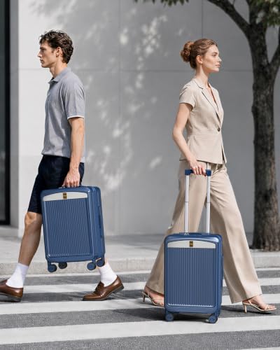Carry on Luggage Airline Approved (Navy Blue-Expandable / Front Pocket)