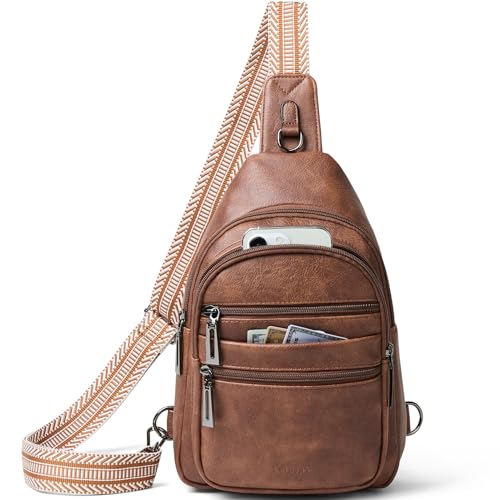 Sling Bag for Women Crossbody Bags Fanny Packs Over Shoulder Bag Sling Purse Backpack Vegan Leather Travel Handbag Purse Gifts Brown (Brown)