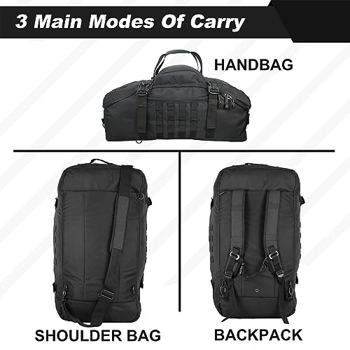3 In 1 Tactical 45L Military Backpack Travel Duffle Bag for Weekender Gym Workout Deployment (Medium (45L) / Black)