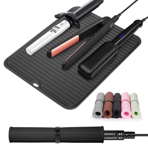 Large Heat Resistant Silicone Mat for Hair Tools (Black)