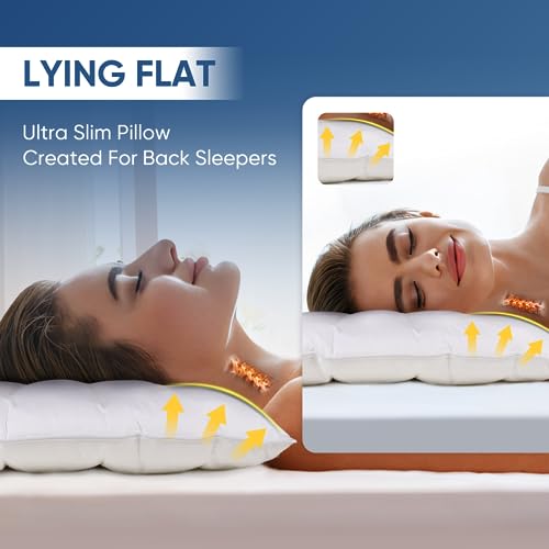 Ultra Flat Pillows for Sleeping Thin (White / 1Pc-Queen Size)