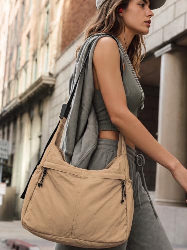 20L Crossbody Tote Bag Large Capacity Lightweight Hobo Shoulder Sling Bags for Gym Shopping Beach Travel (Taupe)