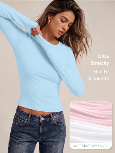 Womens Long Sleeve Shirts Basic Compression Tops Baby Blue S (Small / Baby Blue)