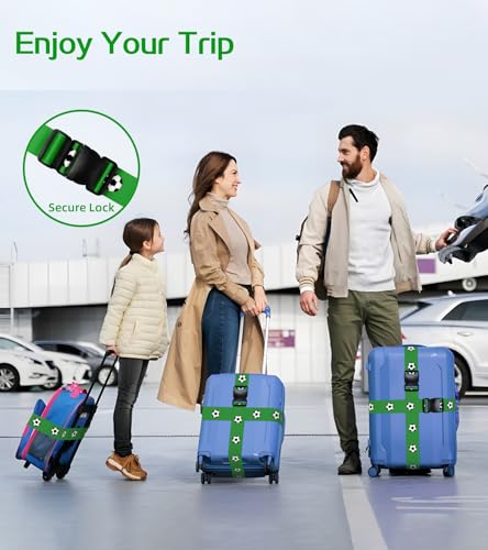 Luggage Straps for Suitcases Travel Belt Luggage Band Heavy Duty Traveling Luggage Identifier Cute Women Girls Unique Accesory (Green Football)