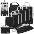10 Piece Compression Packing Cubes with Travel Organizer Set (10-Black / 10 Set)