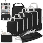 10 Piece Compression Packing Cubes with Travel Organizer Set (10-Black / 10 Set)