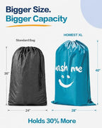 2 Pack XL Laundry Bag 28" x 40" ((2 Pack - Wash Me) Grey & Sky Blue)
