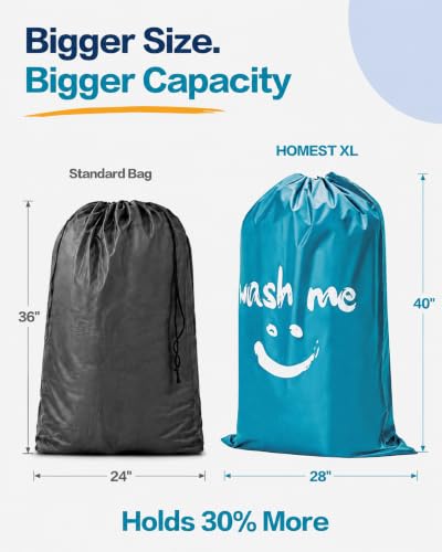 2 Pack XL Laundry Bag 28" x 40" ((2 Pack - Wash Me) Grey & Sky Blue)