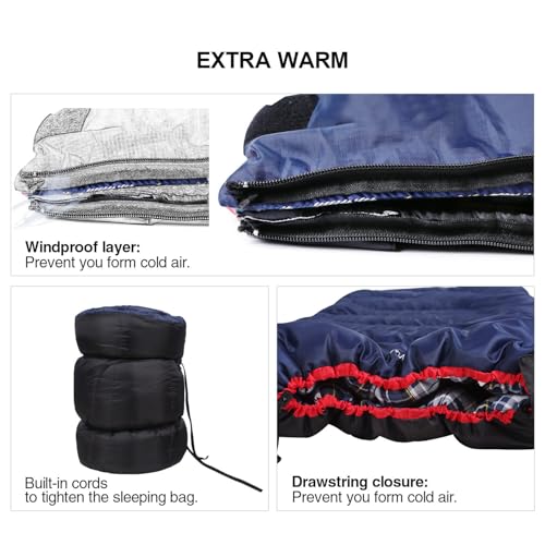 Cotton Flannel Sleeping Bag for Camping (Blue with 3lbs filling)