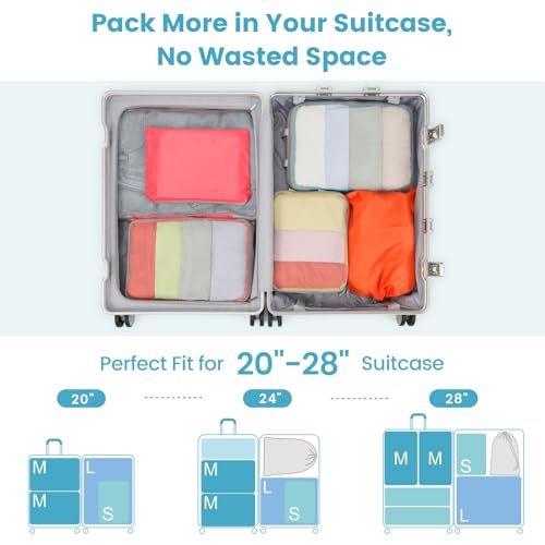 Mesh Compression Packing Cubes for Travel (11 Active Lake Blue/Watermelon Pink/Orange/Yellow / 7-Piece Set)