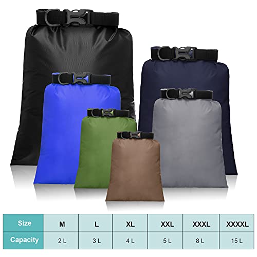 6 Pcs Waterproof Dry Bag Set 6 Sizes Lightweight Sacks and Long Adjustable Shoulder Strap Outdoor Water Proof Keep Gear Dry Bag Stuff Sacks for Backpacking (Assorted Color)