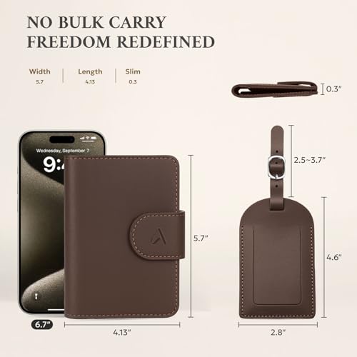 Genuine Leather Passport Holder for Travel with Hidden AirTag Pocket (323#Coffee Brown)