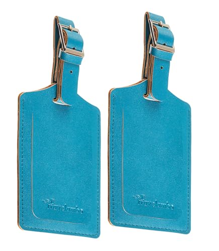 4 Pack Leather Luggage Tags for Suitcases Travel Labels (Energetic Blue)