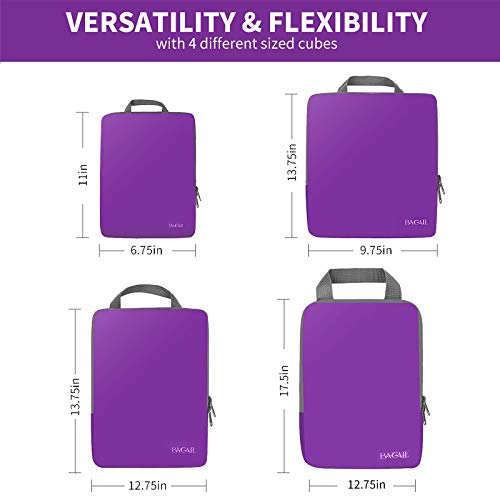 4 Set/6 Set/8 Set Compression Packing Cubes Travel Accessories Expandable Packing Organizers (Cloth Pattern, 4-Purple) (4-Purple / Cloth Pattern)
