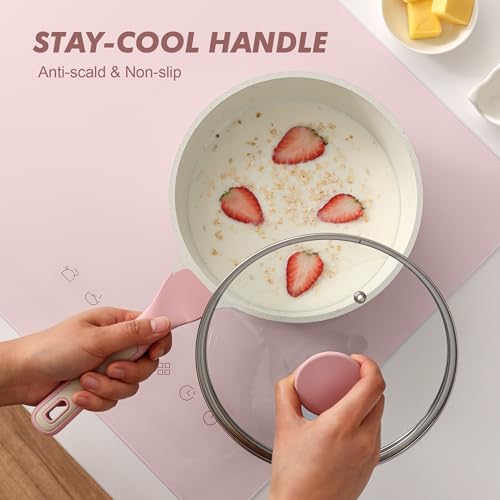 Ceramic Nonstick Saucepan with Lid 1.5 QT (Sakura Pink / 1.5 Quarts)
