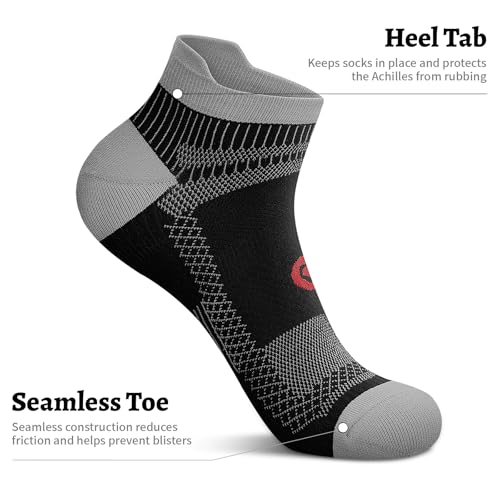 Compression Socks for Men Women Ankle Running Socks for Plantar Fasciitis (Large-X-Large / Black+ Grey (4 Pairs))