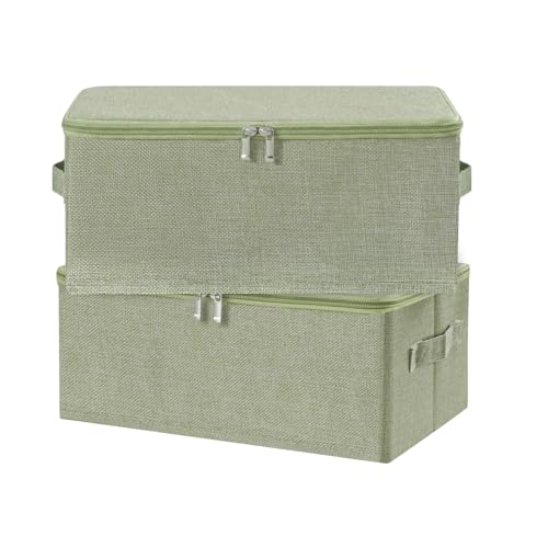 Fabric Storage Bins with Zipper Lids (Green / Small (Pack of 2))