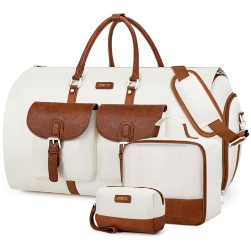 Garment Bag for Travel Convertible Carry on Travel Duffel Bag for Men Women (A01-Off White)