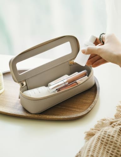 Clear Makeup Brush Bag Travel Cosmetic Case Transparent Zipper Toiletry Bag Organizer for Traveling (Stone / Minimalist)