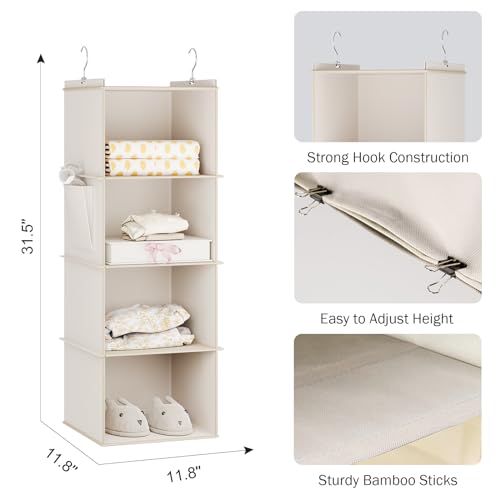 Hanging Closet Organizer and Storage for Clothes (4-SHELF / Beige)