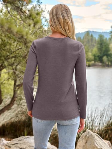 Long Sleeve Shirts for Women Casual Crewneck Tops Basic Tees (X-Large / 01rosetaupe)