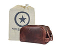 10" Premium Leather Toiletry Travel Pouch With Waterproof Lining (Dark Brown)