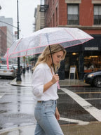 Windproof Travel Umbrellas for Rain and Sun (Clear-Pink / 2 PK)