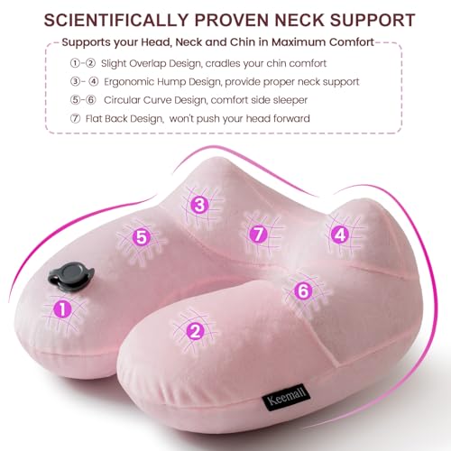 Inflatable Travel Neck & Shoulder Pillow for Airplanes&Long Trips (Pastel Pink / Medium)