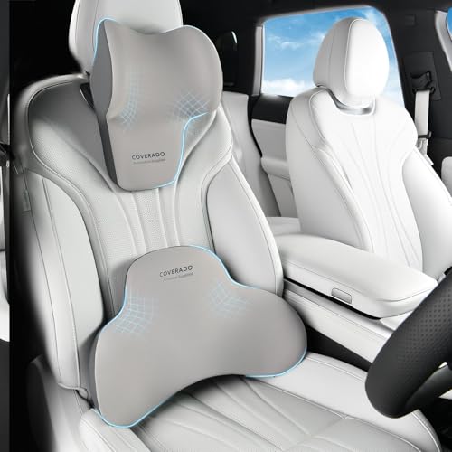 Lumbar Support and Headrest Pillow for Car (Gray-1)