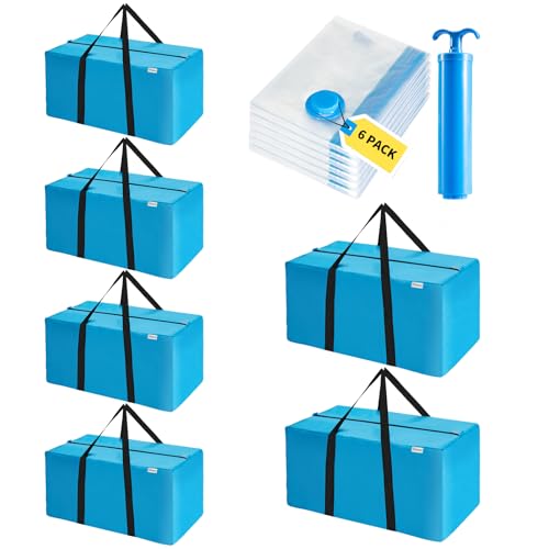 Extra Large Moving Bags Heavy Duty Space Saver Vacuum Storage Bag Vacuum Seal bags for Clothing Travel Packing bag Blue Bag for Moving Vaccine Sealed Blue Storage Bags (12 Pack-6 Moving Bags+6 Vacuum Bags)