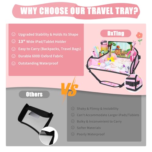 Upgraded Kids Travel Tray for Car Seat (Pink Unicorn - 2 PCS)