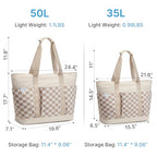 Beach Bag Waterproof Beach Tote Pool Bags for Women (Brown Checkered / 35L)
