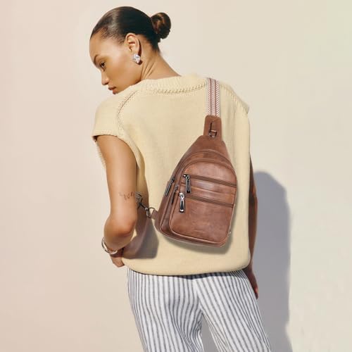 Sling Bag for Women Crossbody Bags Fanny Packs Over Shoulder Bag Sling Purse Backpack Vegan Leather Travel Handbag Purse Gifts Brown (Brown)