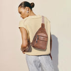 Sling Bag for Women Crossbody Bags Fanny Packs Over Shoulder Bag Sling Purse Backpack Vegan Leather Travel Handbag Purse Gifts Brown (Brown)