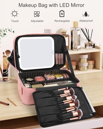 Professional Makeup Case with LED Mirror (Medium / 01-Pink 2)